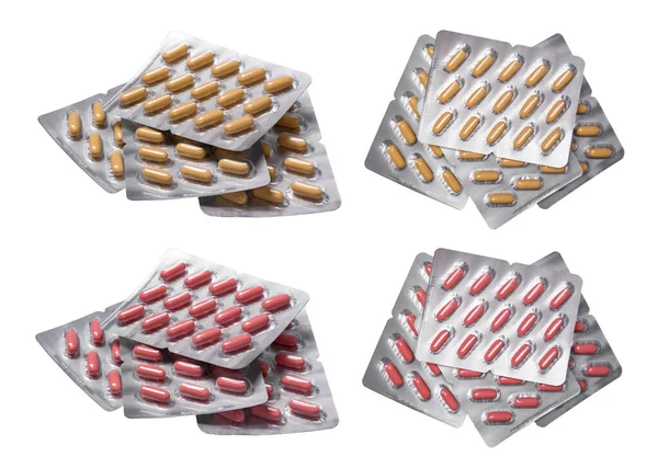 Sada Mnohobarevné Pilulky Izolované Bílém Pozadí — Stock fotografie