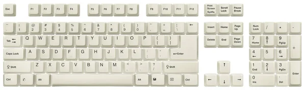 Top View Keys White Classic Desktop Keyboard Isolated White Full — Stock Photo, Image