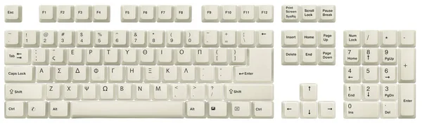 Greek Keyboard Top View Keys White Classic Desktop Keyboard Isolated — Stock Photo, Image