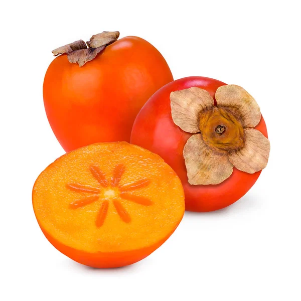 Twee Een Half Japanse Persimmon Diospyros Kaki Geïsoleerd Wit Tomaat — Stockfoto