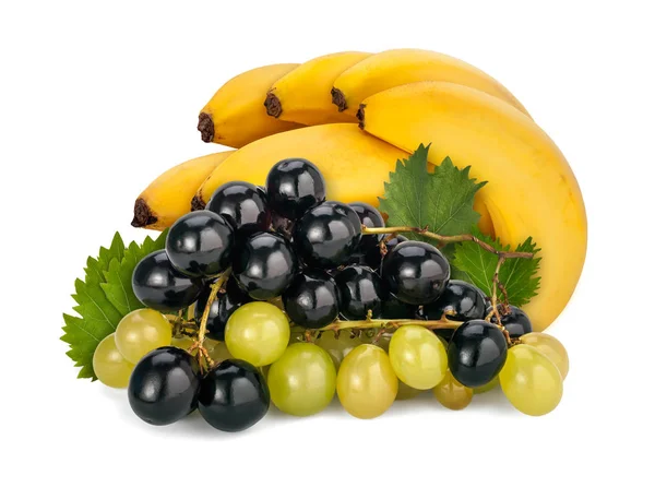 Czarno Białe Winogron Muscat Liści Przed Kilka Bananów Białym Tle — Zdjęcie stockowe
