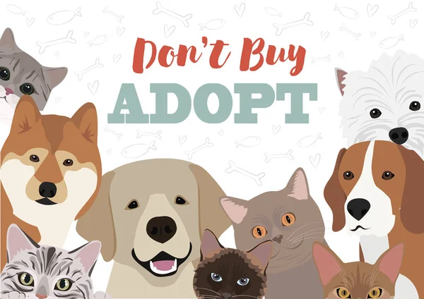 Kediler ve köpekler ile illüstrasyon. Evde beslenen hayvan adaptasyon poster için poster. Düzenlenebilir vektör çizim