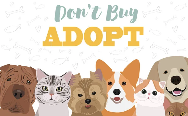 Kediler ve köpekler ile illüstrasyon. Evde beslenen hayvan adaptasyon poster için poster. Düzenlenebilir vektör çizim