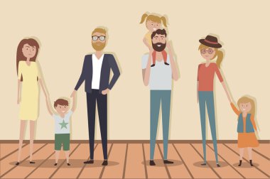 Aile Anne, baba ve çocuklar ile kümesi. Düzenlenebilir vektör çizim