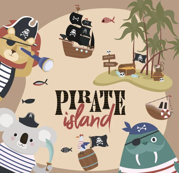 Pirat Karty Urodziny Zaproszenie Stylu Cartoon Ilustracja Wektorowa Edycji — Wektor stockowy