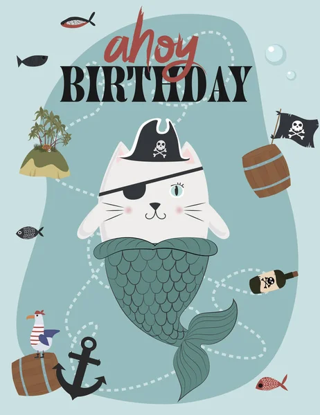 Carte Invitation Anniversaire Pirate Style Dessin Animé Illustration Vectorielle Modifiable — Image vectorielle