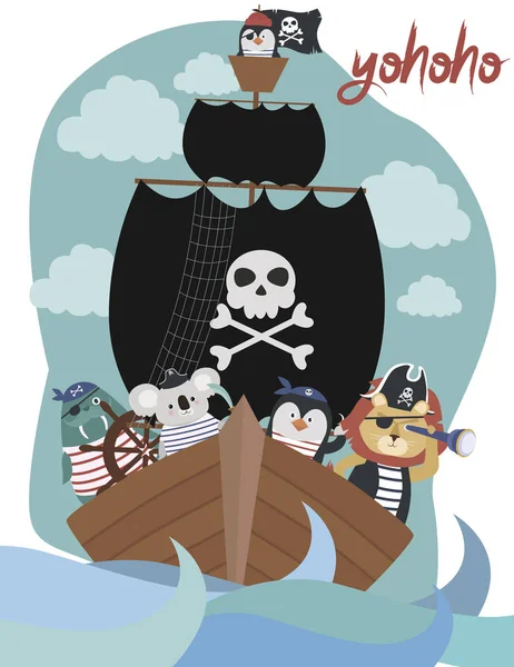 Cartão Convite Aniversário Pirata Estilo Cartoon Ilustração Vetorial Editável —  Vetores de Stock