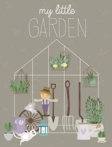 Belle Affiche Illustration Avec Des Plantes Des Outils Jardin Illustration — Image vectorielle