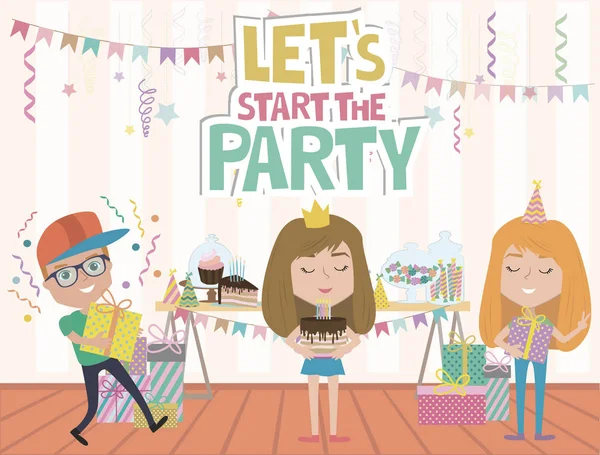 Kinderparty Plakat Mit Lustigen Cartoon Figuren Einladung Oder Grußkarte Für — Stockfoto