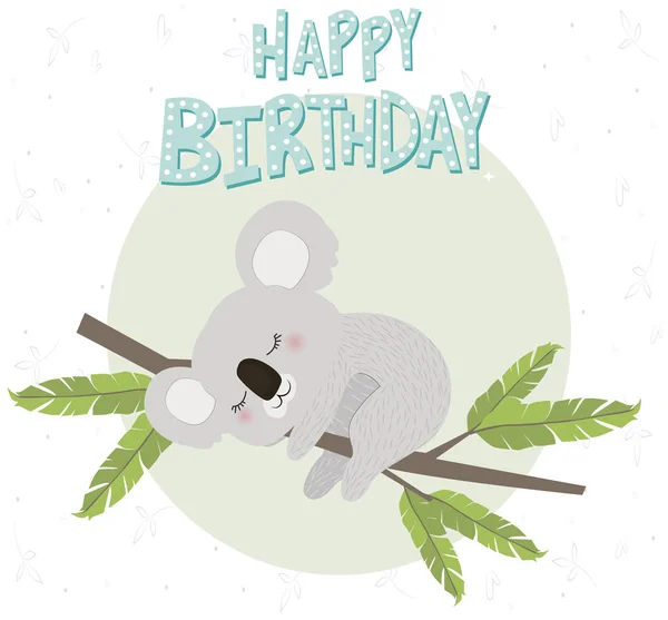Buon Compleanno Con Divertente Koala Illustrazione Del Vettore Modificabile — Vettoriale Stock