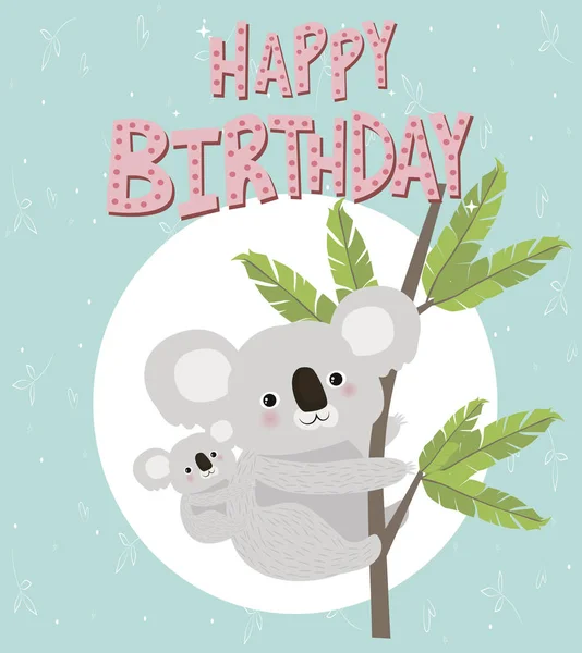 Buon Compleanno Con Divertenti Orsi Koala Illustrazione Del Vettore Modificabile — Vettoriale Stock