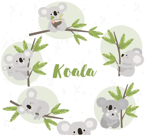 Κάρτα Γενεθλίων Διασκέδαση Koala Αρκούδες Επεξεργάσιμο Και Vector Εικονογράφηση — Διανυσματικό Αρχείο