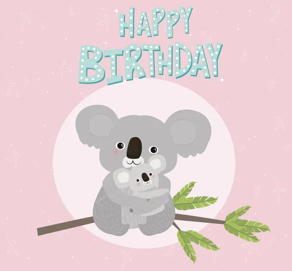 Feliz Cumpleaños Con Divertidos Osos Koala Ilustración Vectorial Editable — Archivo Imágenes Vectoriales