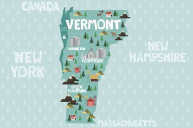 Vermont Devlet Amerika Birleşik Devletleri'nde şehirler ve yerler haritası gösterilmiştir. Düzenlenebilir vektör çizim
