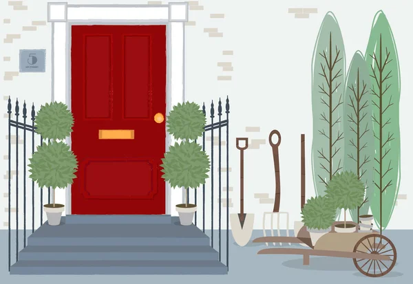 Entrée Extérieure Maison Porte Avant Illustration Vectorielle Modifiable — Image vectorielle