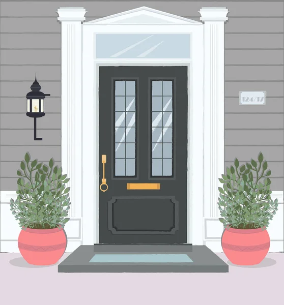 Entrée Extérieure Maison Porte Avant Illustration Vectorielle Modifiable — Image vectorielle