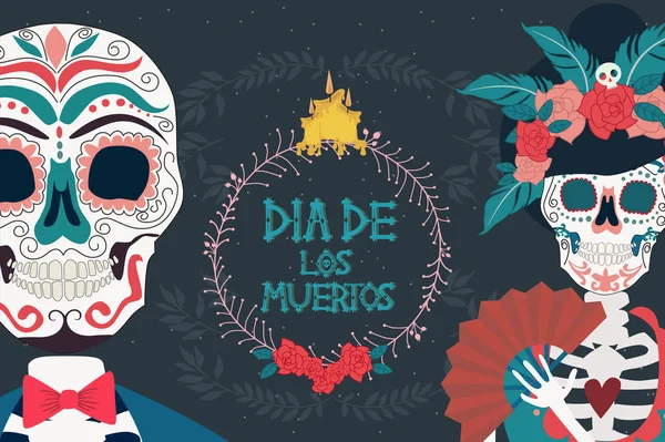 Ημέρα Των Νεκρών Αφίσας Σκελετό Μεξικάνικο Παραδοσιακές Διακοπές Μετάφραση Του — Διανυσματικό Αρχείο