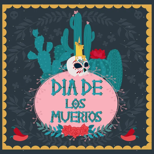 死んだ Dcactus ポスターの日メキシコの伝統的な祝日です メキシコの言い回し翻訳 死者の日 編集可能なベクトル図 — ストックベクタ