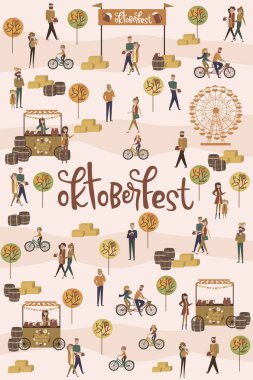 Oktoberfest poster Parkı ve bir bira içmek için insanlar ile. Düzenlenebilir vektör çizim.