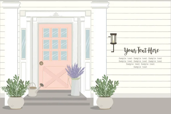 Front Door House Exterior Entrance Web Banner Template Background Editable — Stock Vector