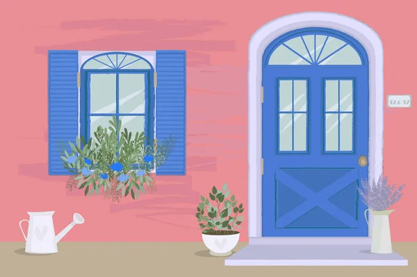 Entrée Extérieure Maison Porte Avant Modèle Bannière Web Fond Illustration — Image vectorielle