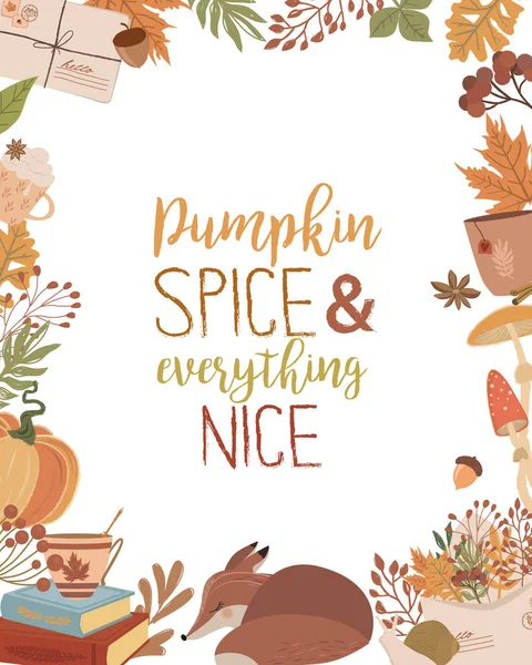 Süße Herbstkarte Kürbis Und Gewürz Und Alles Schöne Einladung Zum — Stockvektor