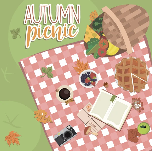 Ilustración Picnic Otoño Invitación Día Acción Gracias Tarjeta Felicitación Paisaje — Vector de stock