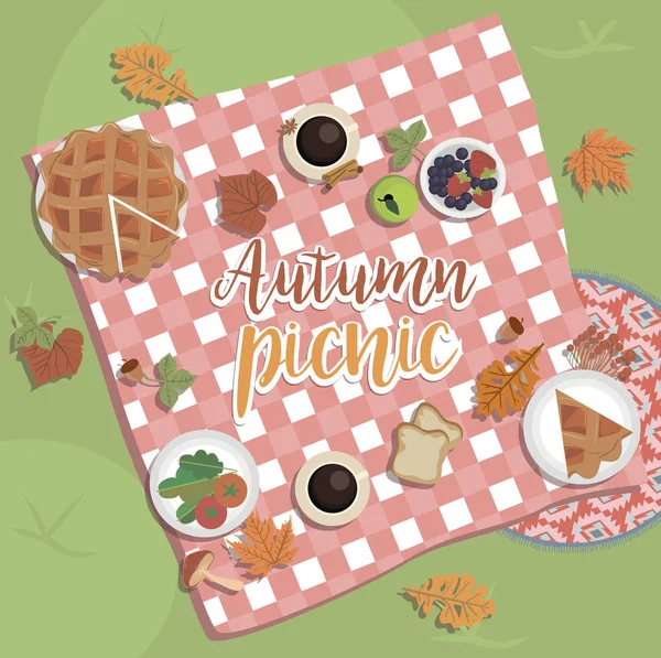 Höst Picknick Illustration Thanksgiving Day Inbjudan Eller Gratulationskort Hösten Landskap — Stock vektor