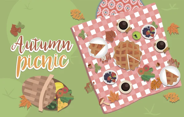 Ilustración Picnic Otoño Invitación Día Acción Gracias Tarjeta Felicitación Paisaje — Vector de stock