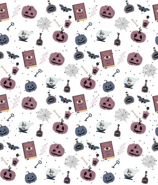 ハロウィーン神秘的なシームレス パターン 編集可能なベクトル図 — ストックベクタ