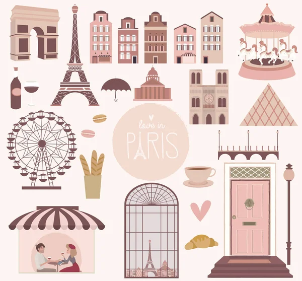Set Elementsb Landmarks Paris Editable Vector Illustration — Stock Vector