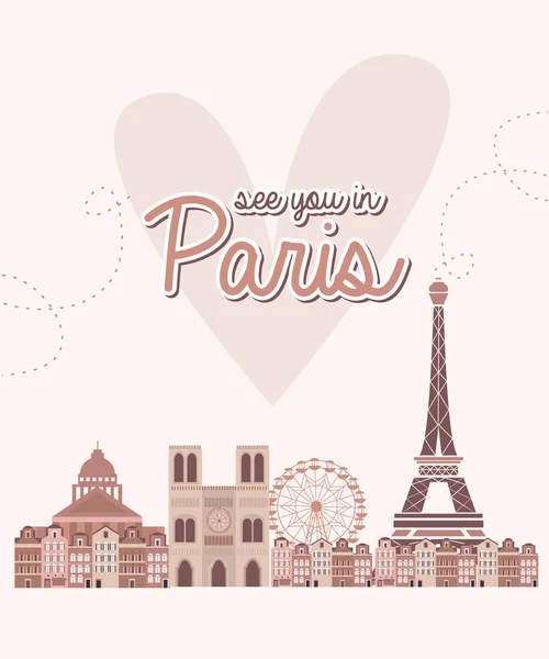 Jolie Affiche Avec Des Monuments Paris Illustration Vectorielle Modifiable — Image vectorielle