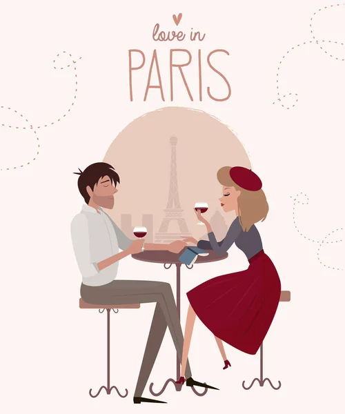 Histoire Amour Paris Avec Couple Amoureux Affiche Romantique Carte Love — Image vectorielle