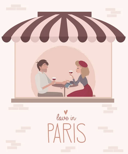 Historia Amor París Con Una Pareja Amantes Cartel Romántico Love — Archivo Imágenes Vectoriales