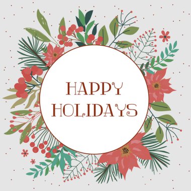 Sezon tebrik kartı. Kış çiçek ile neşeli Noel kartı. Vektör çizim