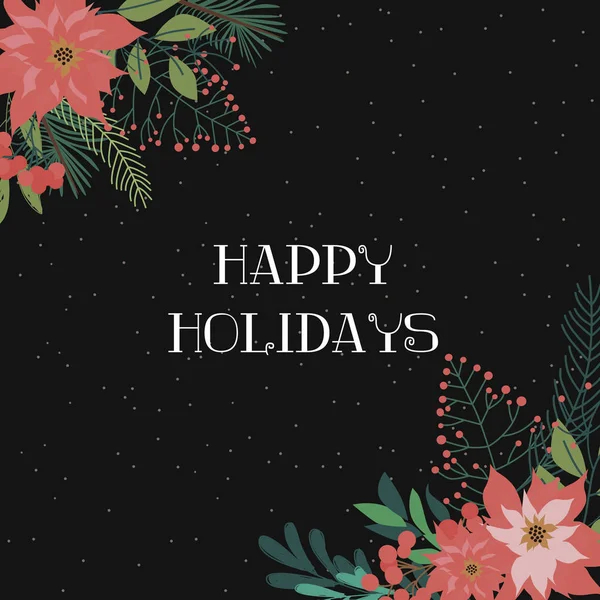 Carta Boas Vindas Feliz Cartão Natal Com Floral Inverno Ilustração — Vetor de Stock