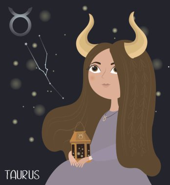Toros Zodiac Illustration karakter imzalar. Düzenlenebilir vektör çizim 