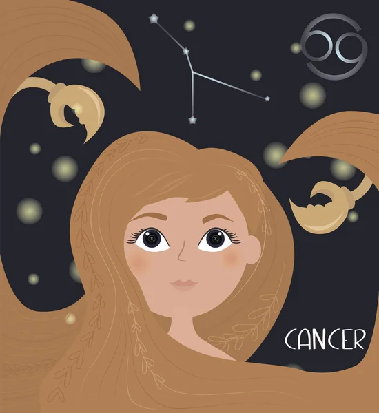 Ilustración Del Carácter Los Signos Del Zodíaco Del Cáncer Ilustración — Vector de stock