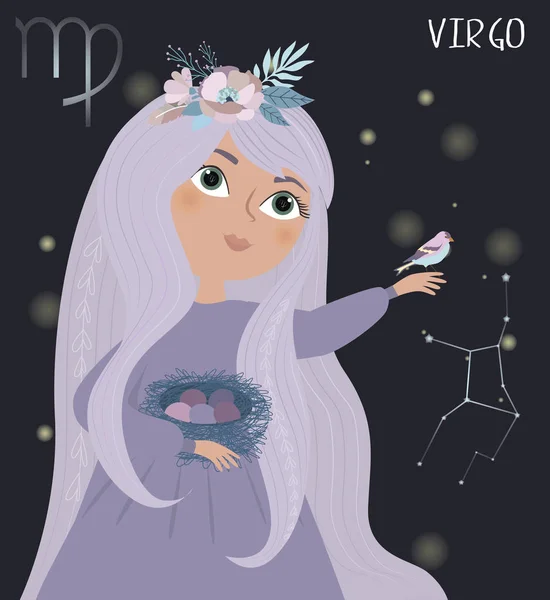 Ilustración Del Personaje Virgo Zodiac Signs Ilustración Vectorial Editable — Archivo Imágenes Vectoriales