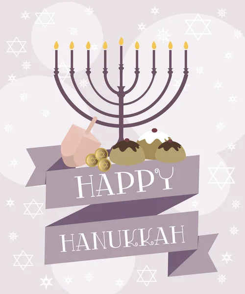 Feliz Tarjeta Felicitación Hanukkah Con Vela Decoración Ilustración Vectorial Editable — Vector de stock