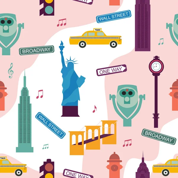 Naadloze Patroon Met New York Bezienswaardigheden Bewerkbare Vectorillustratie — Stockvector