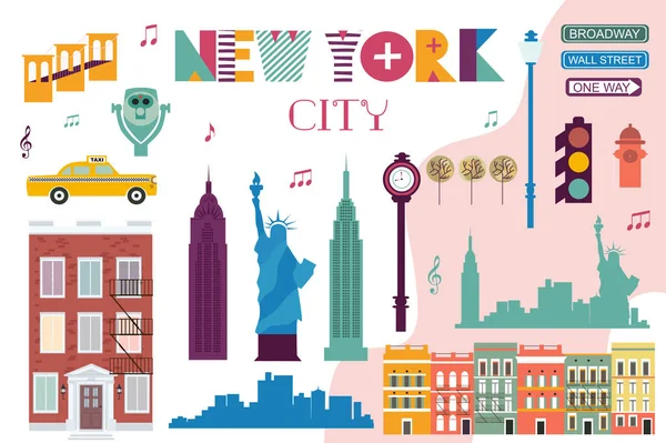 Набір Визначні Пам Ятки Нью Йорка Можна Редагувати Векторні Ілюстрації — стоковий вектор