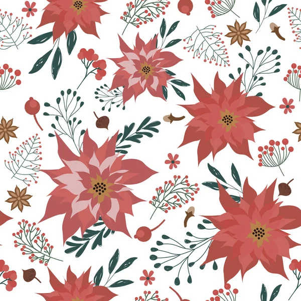 Noel bitki ve çiçekler ile Seamless modeli. Düzenlenebilir vektör çizim