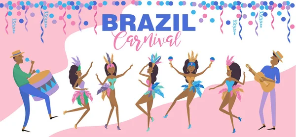 Modèle Affiche Carnaval Brésilien Avec Danseuse Samba Brésilienne Carnaval Rio — Image vectorielle