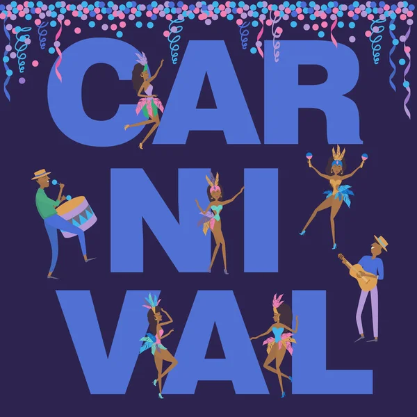 Plakatvorlage Für Brasilianischen Karneval Mit Brasilianischer Samba Tänzerin Karneval Rio — Stockvektor