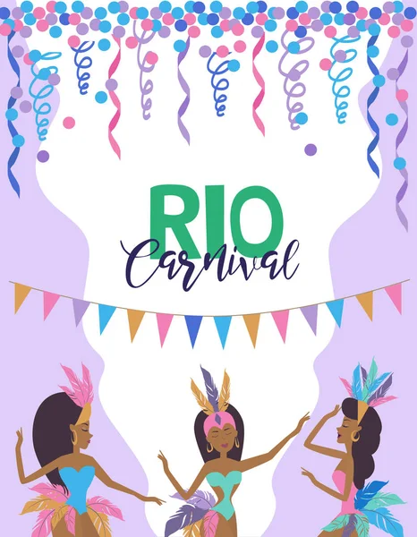 Modèle Affiche Carnaval Brésilien Avec Danseuse Samba Brésilienne Carnaval Rio — Image vectorielle