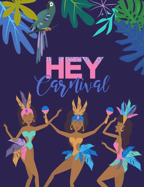 Modèle Affiche Carnaval Mardi Gras Avec Danseuse Samba Brésilienne Carnaval — Image vectorielle