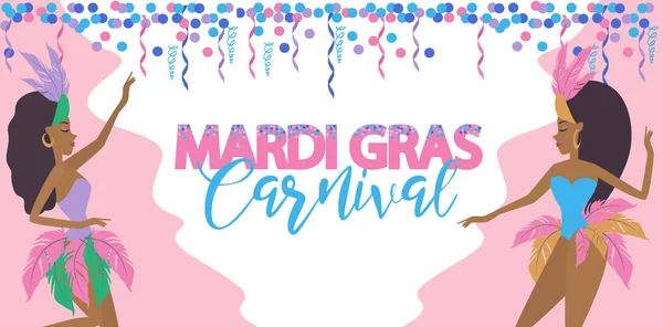 Mardi Gras Carnival Poster Template Brazilian Samba Dancer Carnival Rio — Stock Vector