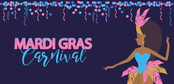 Modèle Affiche Carnaval Mardi Gras Avec Danseuse Samba Brésilienne Carnaval — Image vectorielle