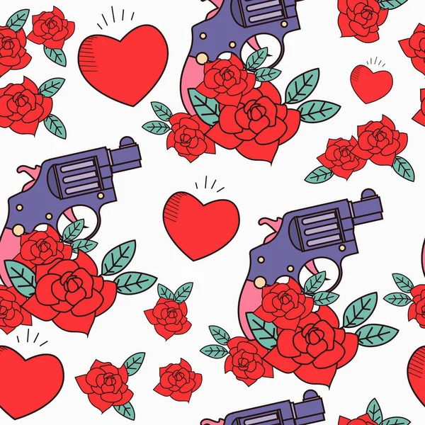 Szczęśliwy Valentine Day Jednolity Wzór Styl Tatuaż Starej Szkoły Ilustracja — Wektor stockowy